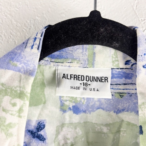 Alfred Dunner Vintage Abstract Print Button-Up Shirt Blue Green Causal - Picture 2 of 3